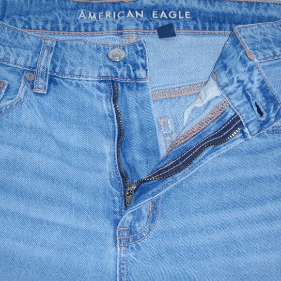 American Eagle Super High Rise Ultra Wide Leg Jeans Sz 6 SHORT Blue Destructed - Picture 8 of 16